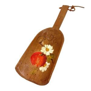 Vintage Hand Painted Wooden Scoop Server Wall Art 10" Hanging Farmhouse Folk Art